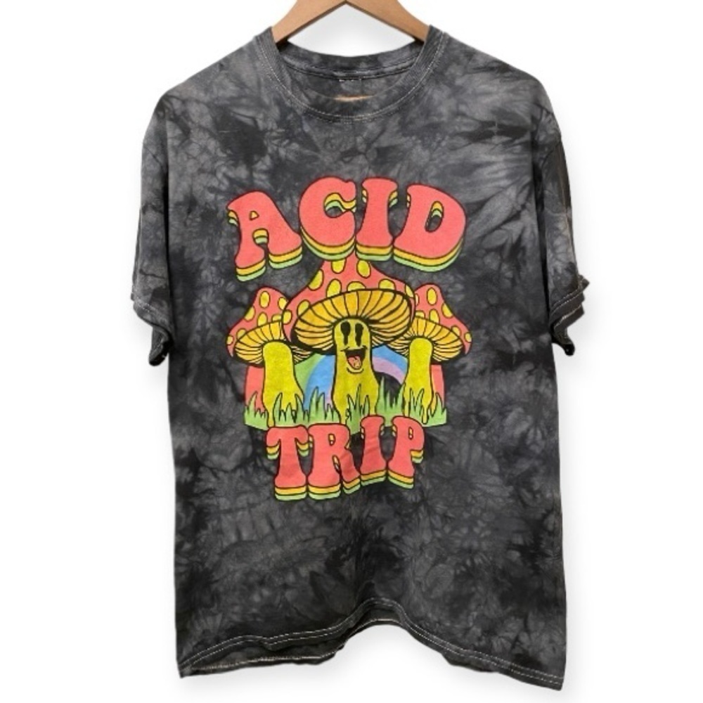 Spencer’s Acid Trip Mushroom Psychedelic T Shirt Gray Colorful Mens Size Large